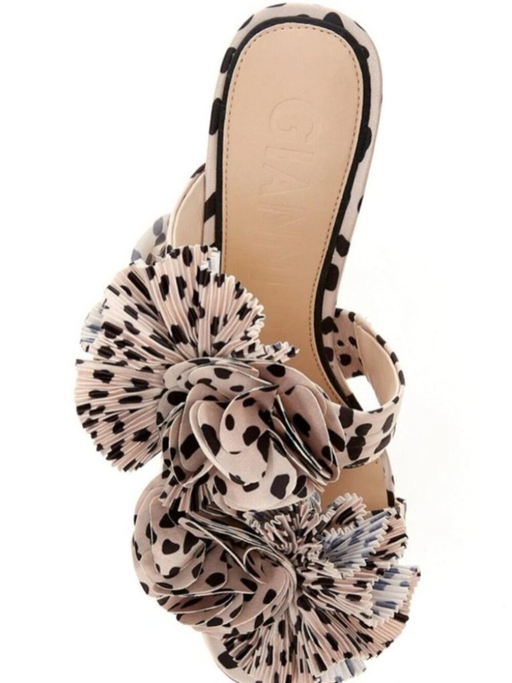Gianni Bini Beige and Black Floral Appliqué Slide Sandals